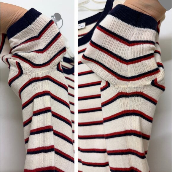 Equipment Brienne Stripe Knit Tee Sweater Top Red White Split Hem Ringer XS - Picture 15 of 15